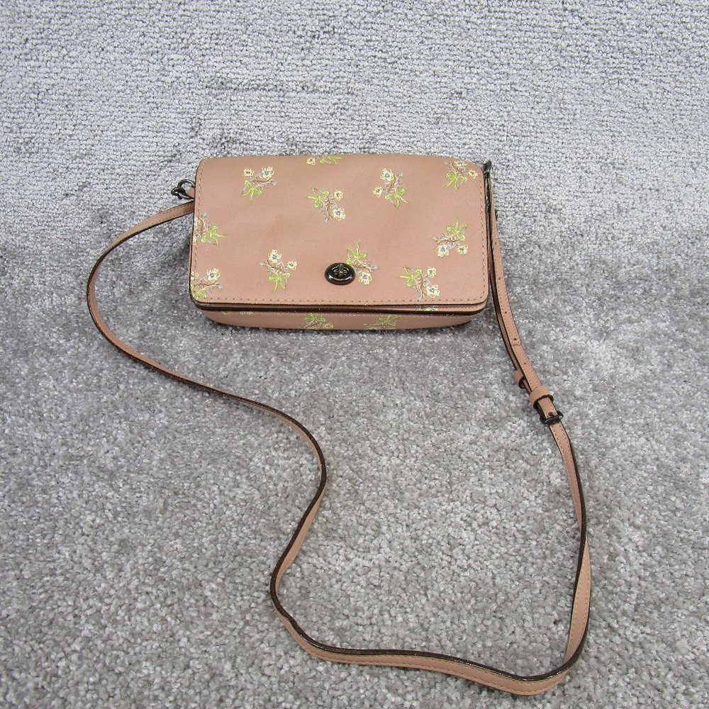 Coach Crossbody Bag Dinky With Floral Bow Print Pink Leather